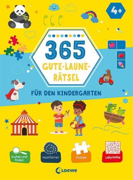 365 Gute-Laune-Rätsel für den Kindergarten: Lernspiel-Sammlung zum Rätseln und Malen für Kinder ab 4 Jahren