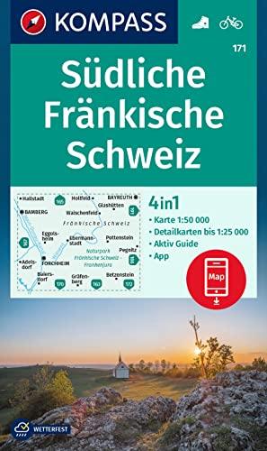 KOMPASS Wanderkarte 171 Südliche Fränkische Schweiz 1:50.000: 4in1 Wanderkarte mit Aktiv Guide und Detailkarten inklusive Karte zur offline Verwendung in der KOMPASS-App. Fahrradfahren.