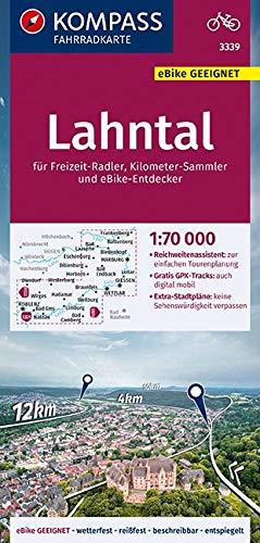 KOMPASS Fahrradkarte Lahntal 1:70.000, FK 3339: reiß- und wetterfest mit Extra Stadtplänen (KOMPASS-Fahrradkarten Deutschland, Band 3339)