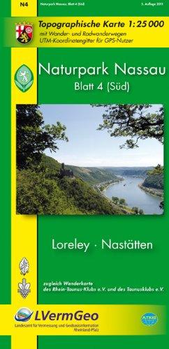 Naturpark Nassau /Loreley, Nastätten (WR): Naturparkkarte 1:25000 mit Wander- und Radwanderwegen mit Verlauf des Rheinsteigs