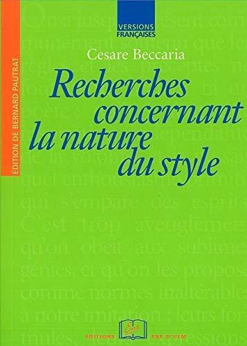 Recherches concernant la nature du style