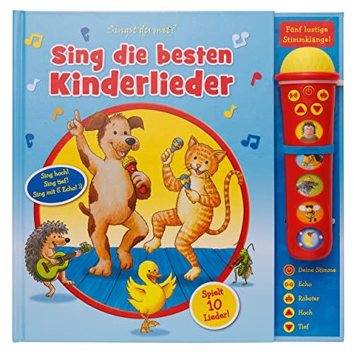 Sing die besten Kinderlieder - Mikrofonbuch - Pappbilderbuch mit abnehmbarem Mikrofon mit 5 lustigen Stimmklängen und 10 Melodien: Tönendes Buch