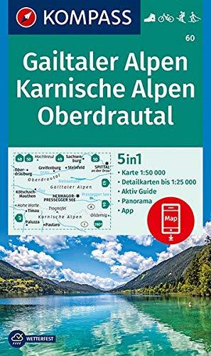 KOMPASS Wanderkarte Gailtaler Alpen, Karnische Alpen, Oberdrautal: 5in1 Wanderkarte 1:50000 mit Panorama, Aktiv Guide und Detailkarten inklusive Karte ... Langlaufen. (KOMPASS-Wanderkarten, Band 60)