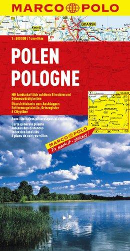 MARCO POLO Länderkarte Polen 1:800.000: Mit landschaftlich schönen Strecken und Sehenswürdigkeiten. Übersichtskarte zum Ausklappen, Entfernungstabelle, Ortsregister, 6 Citypläne