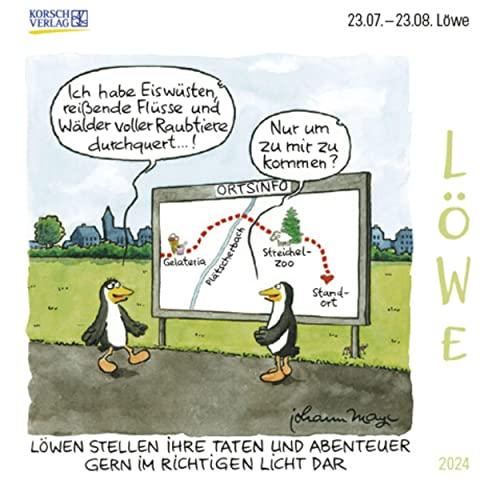 Löwe Mini 2024: Sternzeichenkalender-Cartoon - Minikalender im praktischen quadratischen Format 10 x 10 cm.