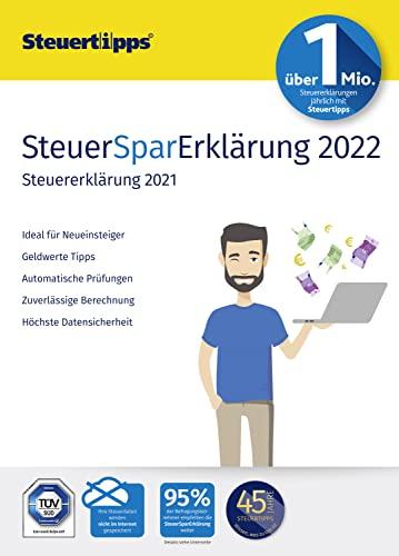 SteuerSparErklärung 2022, Schritt-für-Schritt Steuersoftware für die Steuererklärung 2021, CD-Version für Windows 8, 10 und 11 in frustfreier Verpackung (FFP)