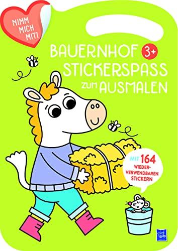 Bauernhof Stickerbuch zum Ausmalen 3+ (Cover grün, Pferd): 3+ grüne Einband