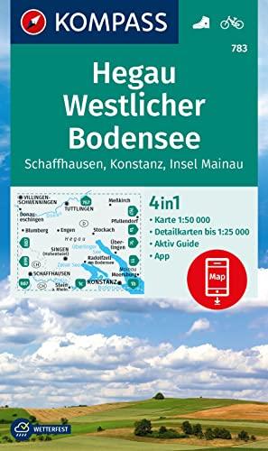 KOMPASS Wanderkarte 783 Hegau Westlicher Bodensee, Schaffhausen, Konstanz, Insel Mainau 1:50.000: 4in1 Wanderkarte, mit Aktiv Guide und Detailkarten ... Verwendung in der KOMPASS-App. Fahrradfahren.