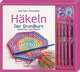 Häkeln. Der Grundkurs-Set: Techniken und Muster. Buch, 5 Häkelnadeln und 10 Maschenmarkierungsringe