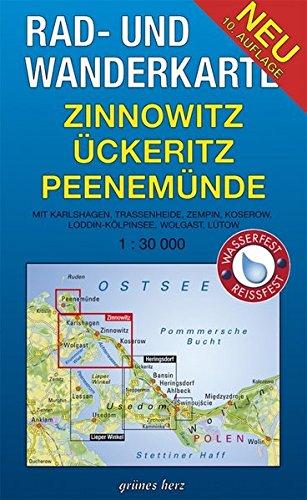 Rad- und Wanderkarte Zinnowitz, Ückeritz, Peenemünde: Mit Karlshagen, Trassenheide, Kölpinsee, Loddin, Ückeritz. Maßstab 1:30.000. Wasser- und reißfest.