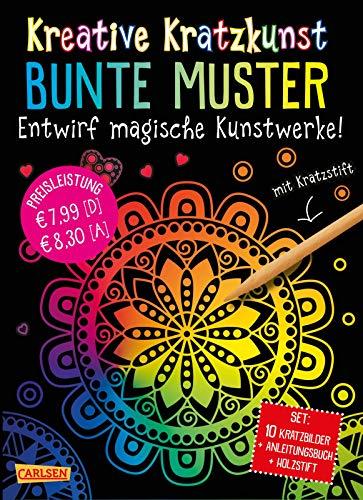 Kreative Kratzkunst: Bunte Muster: Set mit 10 Kratzbildern, Anleitungsbuch und Holzstift