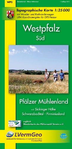 Westpfalz-Süd, Pfälzer Mühlenland mit Sickinger Höhe, Schwarzbachtal, Pirminiusland: Topographische Karte 1:25 000 mit Wander- und Radwanderwegen