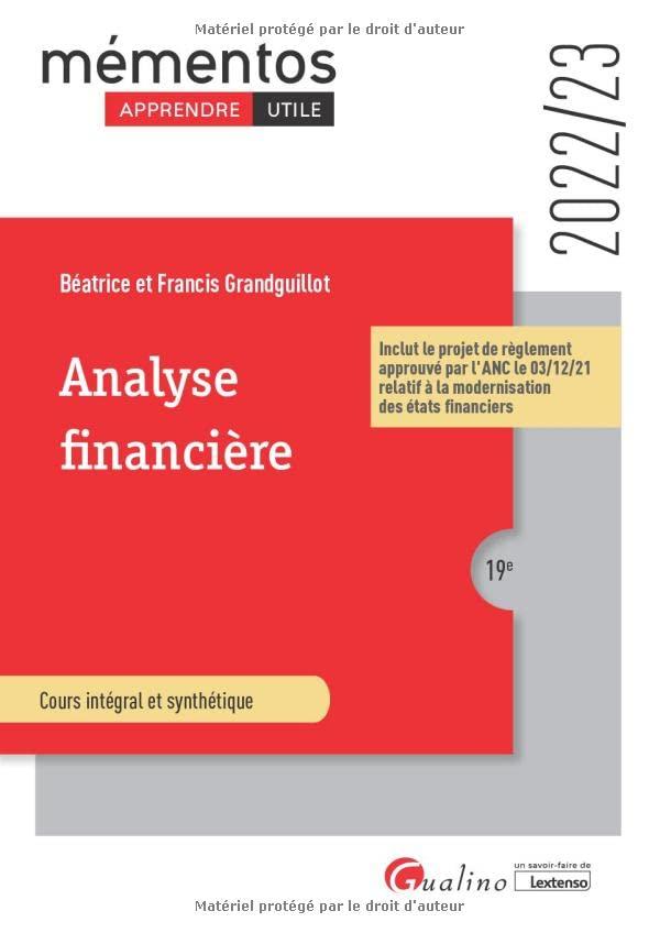 Analyse financière : cours intégral et synthétique : 2022-2023