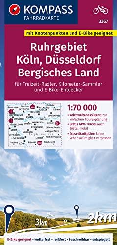 KOMPASS Fahrradkarte 3367 Ruhrgebiet, Köln, Düsseldorf, Bergisches Land 1:70.000: reiß- und wetterfest mit Extra Stadtplänen