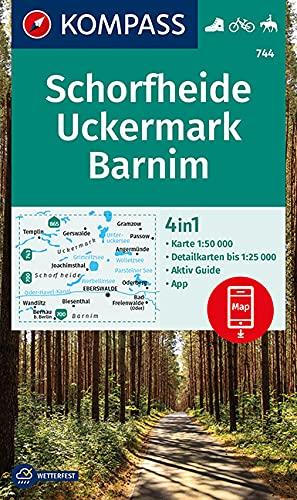 KOMPASS Wanderkarte Schorfheide, Uckermark, Barnim: 4in1 Wanderkarte 1:50000 mit Aktiv Guide und Detailkarten inklusive Karte zur offline Verwendung ... Reiten. (KOMPASS-Wanderkarten, Band 744)