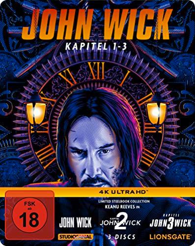 John Wick 1-3 Collection (Steelbook, 3 4K Ultra HDs, Trilogie, Keanu Reeves, Action, Thriller) (exkl. Amazon)