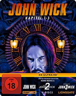 John Wick 1-3 Collection (Steelbook, 3 4K Ultra HDs, Trilogie, Keanu Reeves, Action, Thriller) (exkl. Amazon)