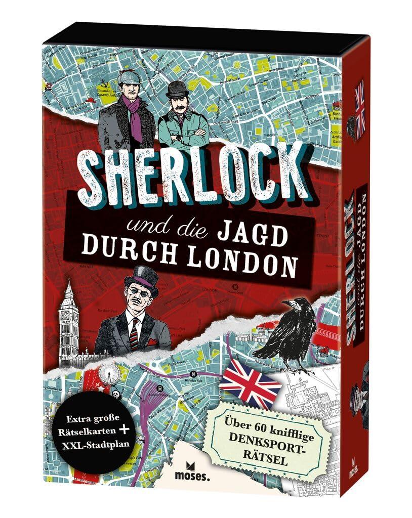 moses. Sherlock und die Jagd durch London, 64 knifflige Denksport Rätsel für Detektive, Logikrätsel mit extra großen Rätselkarten und XXL-Stadtplan