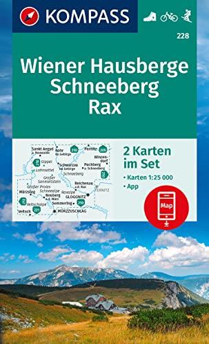 KOMPASS Wanderkarten-Set 228 Wiener Hausberge, Schneeberg, Rax (2 Karten) 1:25.000: inklusive Karte zur offline Verwendung in der KOMPASS-App. Fahrradfahren.