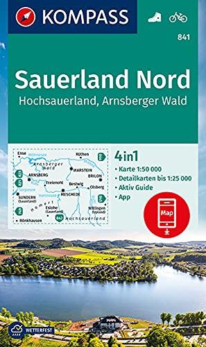 KOMPASS Wanderkarte Sauerland 1, Hochsauerland, Arnsberger Wald: 4in1 Wanderkarte 1:50000 mit Aktiv Guide und Detailkarten inklusive Karte zur offline ... (KOMPASS-Wanderkarten, Band 841)