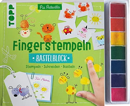 Fingerstempeln. Bastelblock mit Stempelfarbe: Stempeln, Schneiden, Basteln. Mit 7 farbigen Stempelkissen