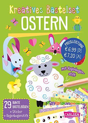 Kreatives Bastelset: Ostern: Set mit 33 bunten Papierbögen, Vorlagen zum Heraustrennen, Stickern und Falzhilfe