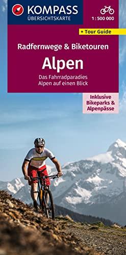 KOMPASS Radfernwege & Biketouren 2564 Alpen: inklusive Bikeparks und Alpenpässe - Übersichtkarte (KOMPASS-Großraum-Radtourenkarte, Band 2564)