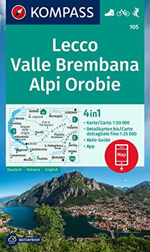 KOMPASS Wanderkarte 105 Lecco, Valle Brembana, Alpi Orobie 1:50.000: 4in1 Wanderkarte mit Aktiv Guide und Detailkarten inklusive Karte zur offline ... in der KOMPASS-App. Fahrradfahren. Skitouren.