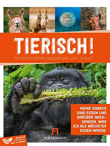 Tierisch! - Wochenplaner Kalender 2024, Wandkalender mit lustigen Sprüchen im Hochformat (25x33 cm) - Tier-Wochenkalender mit Rätseln und Sudokus