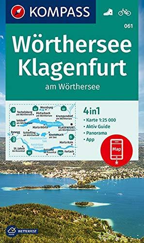 KOMPASS Wanderkarte Wörthersee, Klagenfurt am Wörthersee: 4in1 Wanderkarte 1:25000 mit Panorama und Aktiv Guide inklusive Karte zur offline Verwendung ... (KOMPASS-Wanderkarten, Band 61)