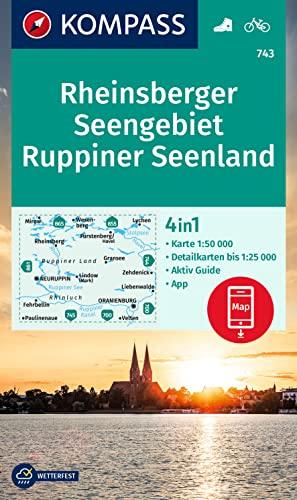 KOMPASS Wanderkarte 743 Rheinsberger Seengebiet, Ruppiner Seenland 1:50.000: 4in1 Wanderkarte, mit Aktiv Guide und Detailkarten inklusive Karte zur ... Verwendung in der KOMPASS-App. Fahrradfahren.