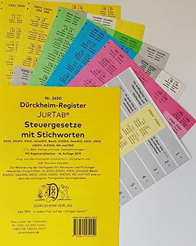 STEUERGESETZE Überschrift, Dürckheim-Register JurTab Nr. 2450 (2019): 190Tabs zur Markierung der wichtigsten Steuergesetze im C.H. Beck Verlag oder nwb-Textsammlungen