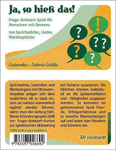 Ja, so hieß das!: Frage-Antwort-Spiel für Menschen mit Demenz