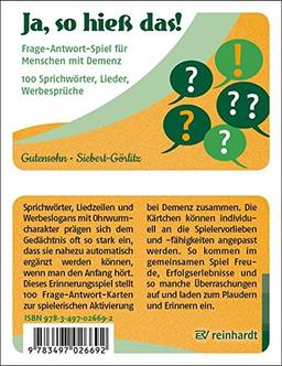 Ja, so hieß das!: Frage-Antwort-Spiel für Menschen mit Demenz