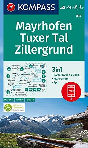 Mayrhofen, Tuxer Tal, Zillergrund: 3in1 Wanderkarte 1:25000 mit Aktiv Guide inklusive Karte zur offline Verwendung in der KOMPASS-App. Fahrradfahren. ... Langlaufen. (KOMPASS-Wanderkarten, Band 37)