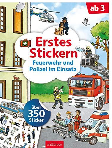 Erstes Stickern Feuerwehr und Polizei im Einsatz: Über 350 Sticker | Erstes Stickerheft für Kindergarten-Kinder ab 3 Jahren