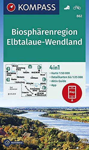 Biosphärenregion Elbtalaue-Wendland: 4in1 Wanderkarte 1:50000 mit Aktiv Guide und Detailkarten inklusive Karte zur offline Verwendung in der ... (KOMPASS-Wanderkarten, Band 862)