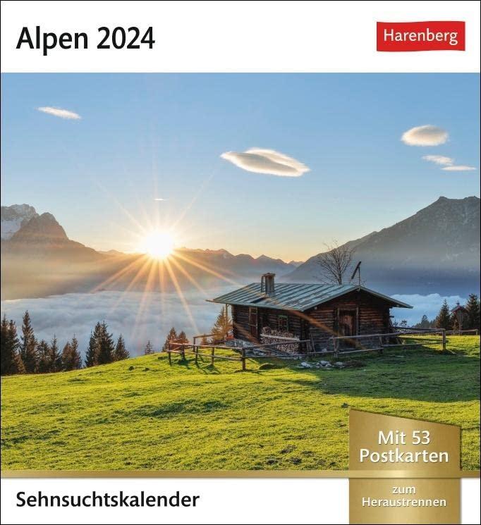 Alpen Sehnsuchtskalender 2024: Wochenkalender mit 53 Postkarten (Sehnsuchtskalender von Harenberg)