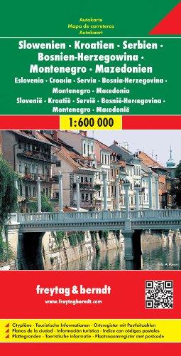 Freytag Berndt Autokarten, Slowenien - Kroatien - Serbien - Bosnien-Herzegowina - Montenegro - Mazedonien - Maßstab 1:600.000: Citypläne. Touristische Informationen. Ortsregister mit Postleitzahlen