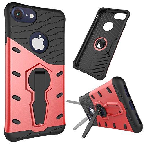 Easy Go Shopping Kompatibles iPhone 7 Hybrid Tough robuste Dual Layer Armor Shield Schutz Stoßfest mit 360 Grad-Anpassung Kickstand Case Cover (Color : Rot)