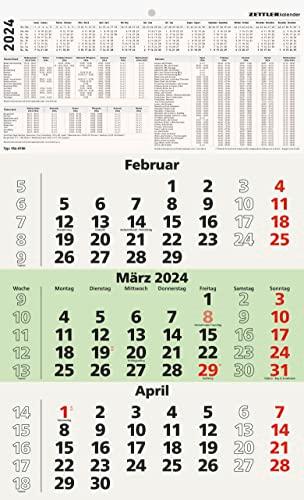 3-Monatskalender Recycling 2024 - 29,7x48,8 cm - mit Kopftafel und Datumsschieber - Blauer Engel - Mehrmonatsplaner - 956-0700