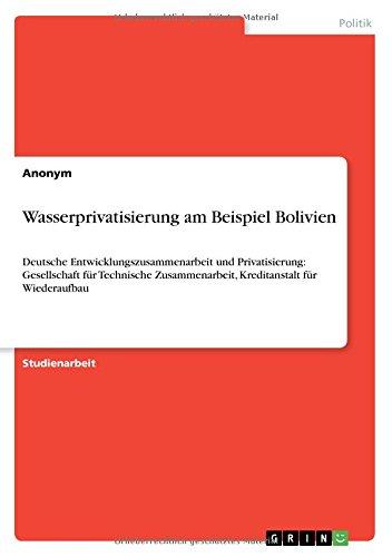 Wasserprivatisierung am Beispiel Bolivien: Deutsche Entwicklungszusammenarbeit und Privatisierung: Gesellschaft für Technische Zusammenarbeit, Kreditanstalt für Wiederaufbau