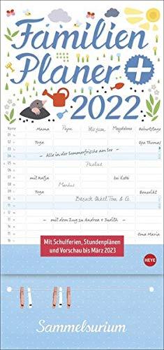 Familienplaner plus Clips 2022 - Wandkalender inklusive Chips zum Anheften wichtiger Dinge, Schulferien, 2 Stundenplänen, 3-Monats-Ausblick Januar-März 2023 - 21 x 45 cm