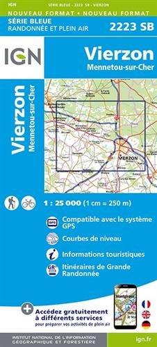 Vierzon Mennetou sur Cher 1 : 25 000 Carte Topographique Serie Bleue Itineraires de Randonnee