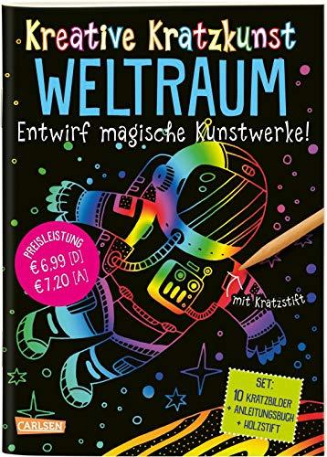 Kreative Kratzkunst: Weltraum: Set mit 10 Kratzbildern, Anleitungsbuch und Holzstift