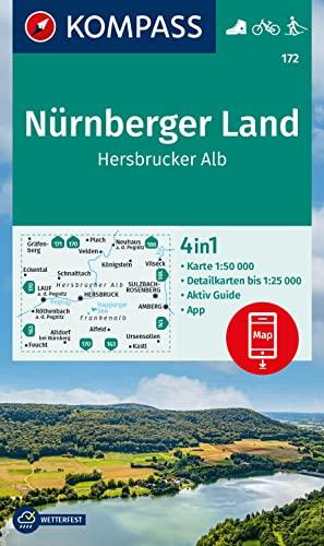 KOMPASS Wanderkarte 172 Nürnberger Land, Hersbrucker Alb 1:50.000: 4in1 Wanderkarte mit Aktiv Guide und Detailkarten inklusive Karte zur offline Verwendung in der KOMPASS-App. Fahrradfahren.