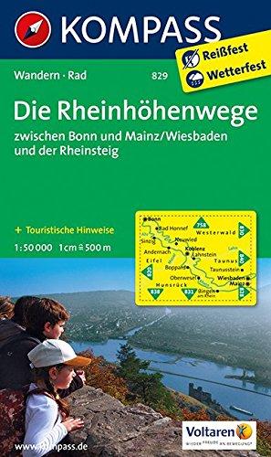 Die Rheinhöhenwege zwischen Bonn und Mainz/Wiesbaden und der Rheinsteig.: Wanderkarte mit Radtouren und tourisitschen Hinweisen. GPS-genau. 1:50000 (KOMPASS-Wanderkarten, Band 829)