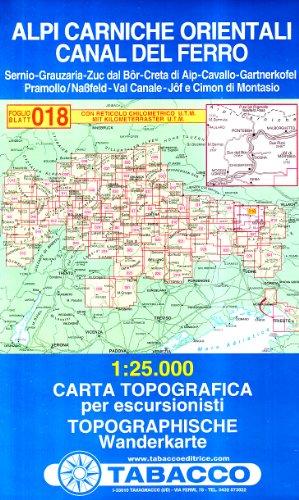 Alpi Carniche Orientali, Danal del Ferro: Wanderkarte Tabacco 018. 1:25000 (Cartes Topograh)