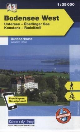 Deutschland Outdoorkarte 43 Bodensee West 1 : 35.000: Untersee, Überlinger See, Konstanz, Radolfzell. Wanderwege, Radwanderwege, Nordic Walking