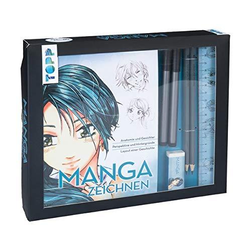 Kreativ-Set Manga zeichnen: Buch mit Manga-Grundkurs (32 Seiten, 14 x 21 cm, Softcover) sowie Zeichenmaterial: Mangapapierblock A5 (20 Blatt, mit ... 2 Bleistifte (HB/ 2B), Radiergummi, Lineal